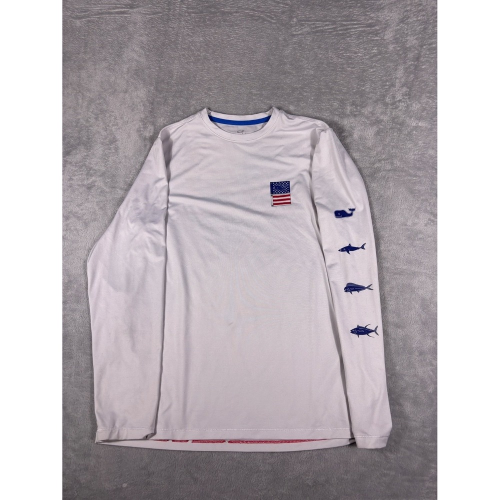 Vineyard Vines T-Shirt Performance Boys XL White Crew Neck Long Sleeve